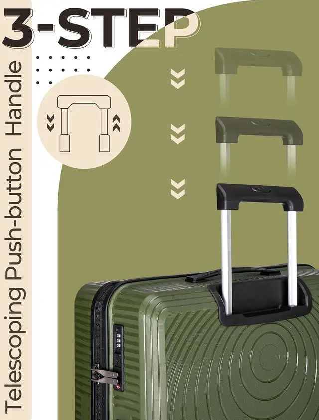Alt view image 2 of 6 - CONCEPTEN Luggage Sets,Suitcases with Wheels, Hardshell Suitcase Set, PP Carry on Luggage Set with TSA Lock, Travel Luggage (Olive Drab, Bag Type)