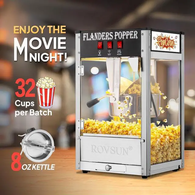 Alt view image 2 of 7 - ROVSUN Popcorn Machine with 8 Ounce Kettle Makes Up to 32 Cups, Commercial Popcorn Machine Countertop Popcorn Maker w/Stainless Steel Scoop, Oil Spoon & 3 Popcorn Cups for Home Movie Theater, ETL