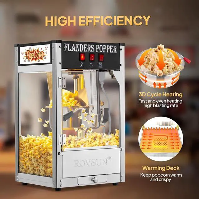 Alt view image 3 of 7 - ROVSUN Popcorn Machine with 8 Ounce Kettle Makes Up to 32 Cups, Commercial Popcorn Machine Countertop Popcorn Maker w/Stainless Steel Scoop, Oil Spoon & 3 Popcorn Cups for Home Movie Theater, ETL