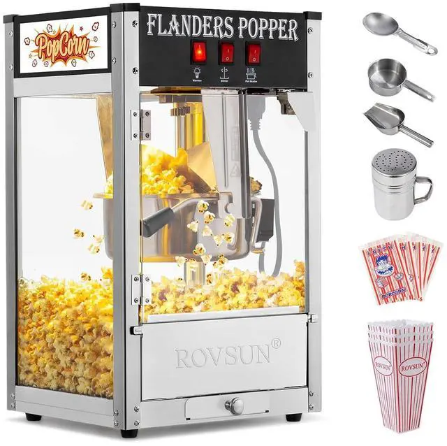 Main image of ROVSUN Popcorn Machine with 8 Ounce Kettle Makes Up to 32 Cups, Commercial Popcorn Machine Countertop Popcorn Maker w/Stainless Steel Scoop, Oil Spoon & 3 Popcorn Cups for Home Movie Theater, ETL