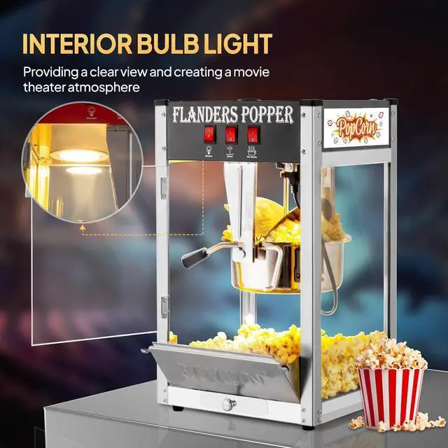 Alt view image 5 of 7 - ROVSUN Popcorn Machine with 8 Ounce Kettle Makes Up to 32 Cups, Commercial Popcorn Machine Countertop Popcorn Maker w/Stainless Steel Scoop, Oil Spoon & 3 Popcorn Cups for Home Movie Theater, ETL