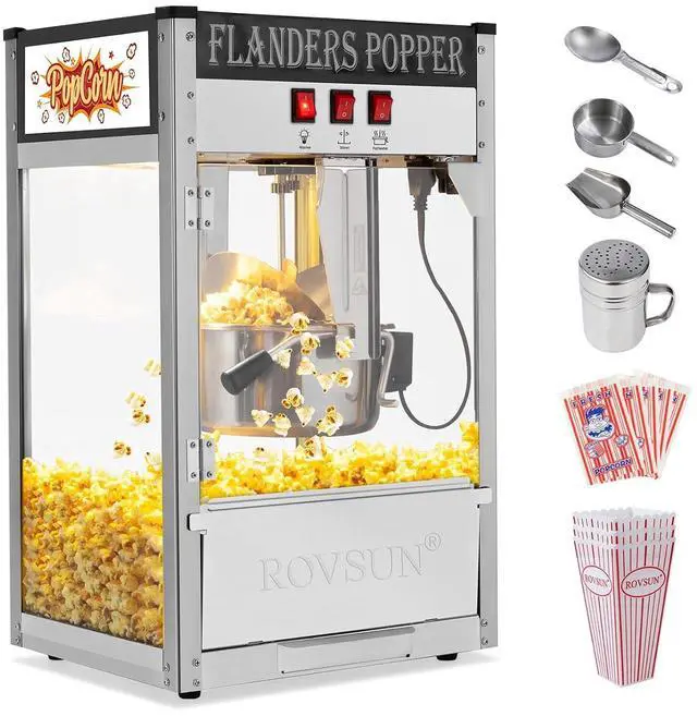 Main image of ROVSUN Commercial Popcorn Machine with 10 Ounce Kettle Makes Up to 4 Gallons, Theater Style Popper Countertop Popcorn Maker w/Stainless Steel Scoop, Oil Spoon & 3 Popcorn Cups, ETL Certified, Black