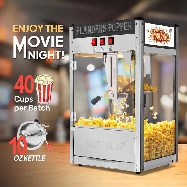 Alt view image 2 of 7 - ROVSUN Commercial Popcorn Machine with 10 Ounce Kettle Makes Up to 4 Gallons, Theater Style Popper Countertop Popcorn Maker w/Stainless Steel Scoop, Oil Spoon & 3 Popcorn Cups, ETL Certified, Black