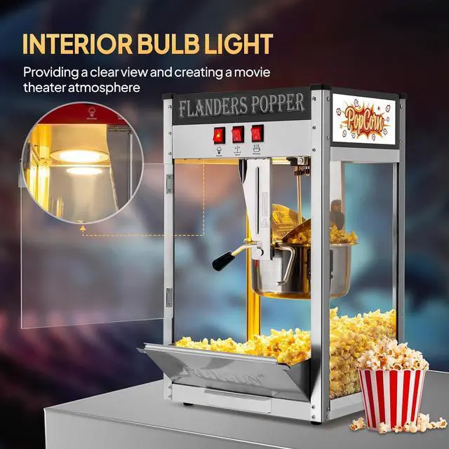 Alt view image 5 of 7 - ROVSUN Commercial Popcorn Machine with 10 Ounce Kettle Makes Up to 4 Gallons, Theater Style Popper Countertop Popcorn Maker w/Stainless Steel Scoop, Oil Spoon & 3 Popcorn Cups, ETL Certified, Black