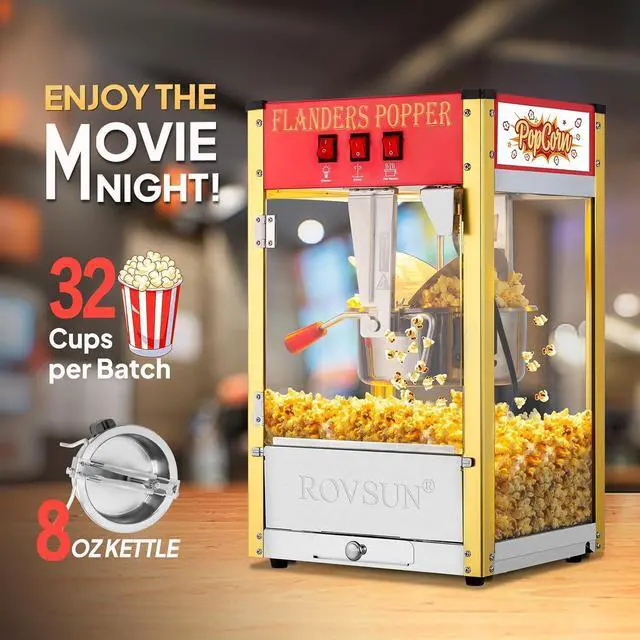Alt view image 3 of 7 - ROVSUN Popcorn Machine with 8 Ounce Kettle Makes Up to 32 Cups ETL Certified, Countertop Popcorn Maker Commercial Popcorn Machine Movie Theater Style w/Scoop, Oil Spoon & 3 Popcorn Cups