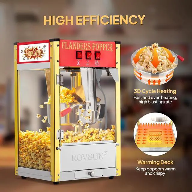 Alt view image 2 of 7 - ROVSUN Popcorn Machine with 8 Ounce Kettle Makes Up to 32 Cups ETL Certified, Countertop Popcorn Maker Commercial Popcorn Machine Movie Theater Style w/Scoop, Oil Spoon & 3 Popcorn Cups