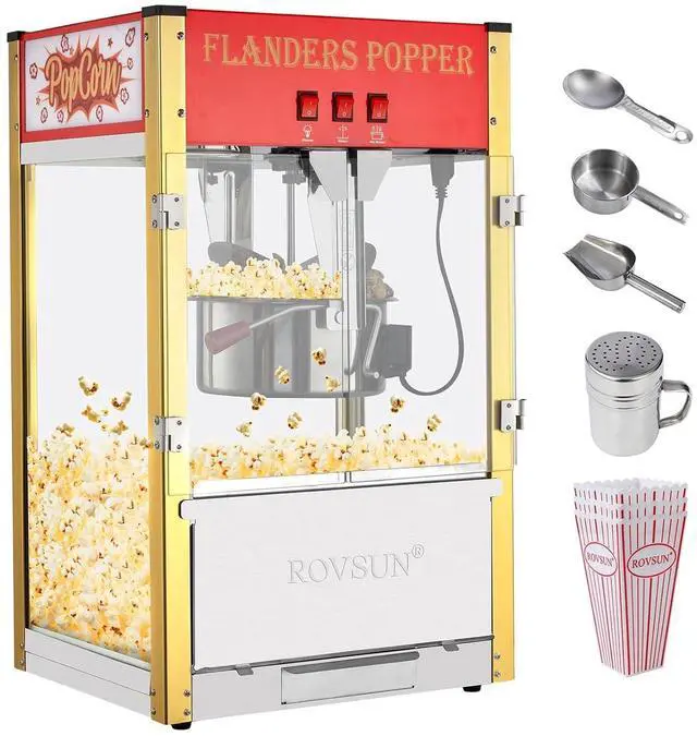 Main image of ROVSUN Popcorn Machine with 12 Ounce Kettle Makes Up to 80 Cups ETL Certified, Countertop Popcorn Maker Commercial Popcorn Machine w/Stainless Steel Scoop, Oil Spoon & 3 Popcorn Cups for Home Theater