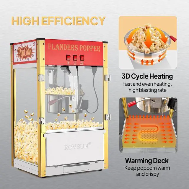 Alt view image 2 of 7 - ROVSUN Popcorn Machine with 12 Ounce Kettle Makes Up to 80 Cups ETL Certified, Countertop Popcorn Maker Commercial Popcorn Machine w/Stainless Steel Scoop, Oil Spoon & 3 Popcorn Cups for Home Theater