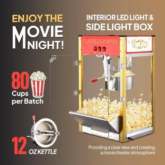 Alt view image 3 of 7 - ROVSUN Popcorn Machine with 12 Ounce Kettle Makes Up to 80 Cups ETL Certified, Countertop Popcorn Maker Commercial Popcorn Machine w/Stainless Steel Scoop, Oil Spoon & 3 Popcorn Cups for Home Theater