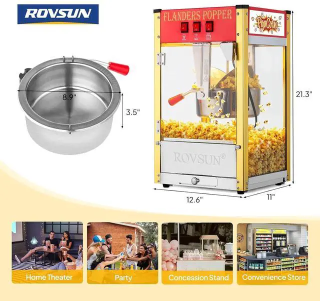 Alt view image 7 of 7 - ROVSUN Popcorn Machine with 8 Ounce Kettle Makes Up to 32 Cups ETL Certified, Countertop Popcorn Maker Commercial Popcorn Machine Movie Theater Style w/Scoop, Oil Spoon & 3 Popcorn Cups