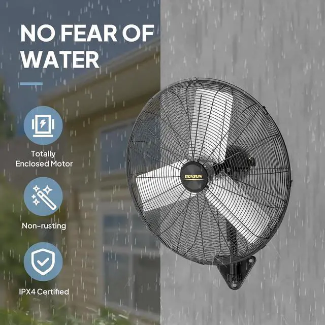 Alt view image 3 of 7 - ROVSUN 20 Inch Industrial Wall Mounted Fan, High Velocity Waterproof Wall Mount Fan, Max 4710 CFM, 3-Speed Setting with Aluminum Blade & Dual Ball Bearing Motor, For Garage, Gym, UL Listed