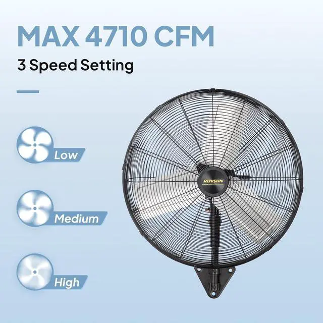 Alt view image 2 of 7 - ROVSUN 20" Wall Mounted Fan, High Velocity Industrial Wall Fan, Max 4710 CFM and Wide Angle Oscillating, Commercial Ventilation Use, Suit for Garage, Shop, Greenhouse, Gym
