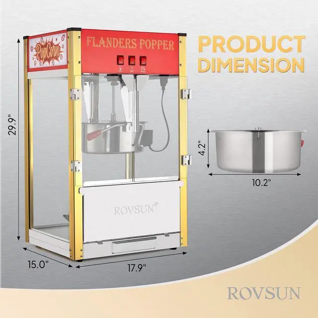 Alt view image 6 of 7 - ROVSUN Popcorn Machine with 12 Ounce Kettle Makes Up to 80 Cups ETL Certified, Countertop Popcorn Maker Commercial Popcorn Machine w/Stainless Steel Scoop, Oil Spoon & 3 Popcorn Cups for Home Theater