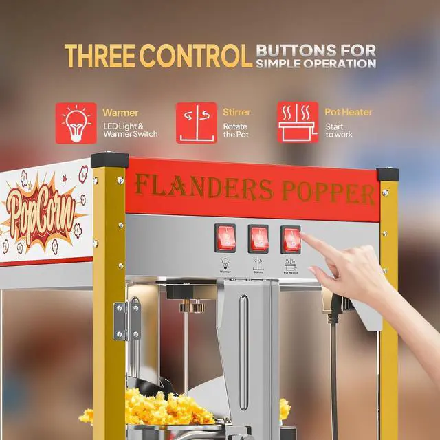 Alt view image 4 of 7 - ROVSUN Popcorn Machine Cart with Candy Dispenser, 10 Oz Kettle Makes Up to 4 Gallons ETL, Vintage Popcorn Maker w/Scoop, Oil Spoon, Bags & Cups, Movie Theater Style Popper for Commercial Home, Red