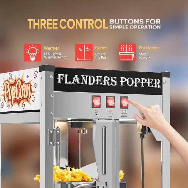 Alt view image 4 of 7 - ROVSUN Popcorn Machine Cart with Candy Dispenser, 10 Oz Kettle Makes Up to 4 Gallons ETL, Popcorn Maker w/Scoop, Oil Spoon, Bags & Cups, Movie Theater Style Popper for Commercial Home Party, Black