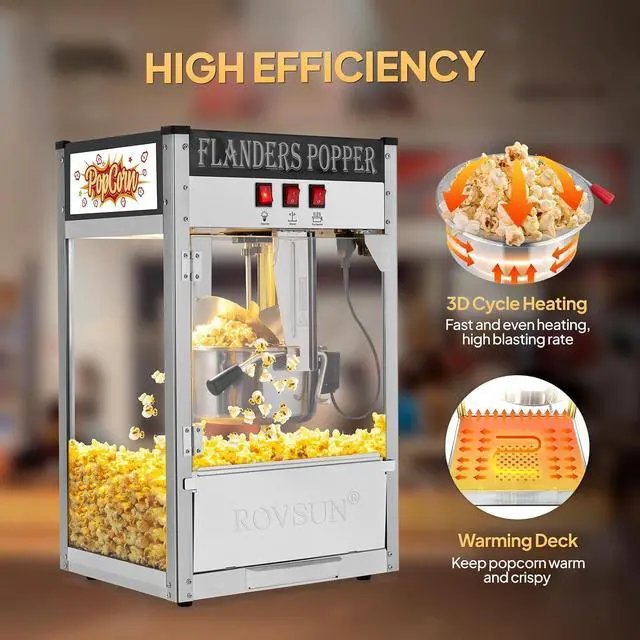 Alt view image 3 of 7 - ROVSUN Commercial Popcorn Machine with 10 Ounce Kettle Makes Up to 4 Gallons, Theater Style Popper Countertop Popcorn Maker w/Stainless Steel Scoop, Oil Spoon & 3 Popcorn Cups, ETL Certified, Black