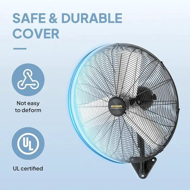 Alt view image 3 of 7 - ROVSUN 20" Wall Mounted Fan, High Velocity Industrial Wall Fan, Max 4710 CFM and Wide Angle Oscillating, Commercial Ventilation Use, Suit for Garage, Shop, Greenhouse, Gym