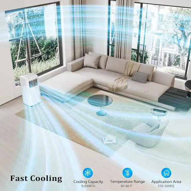 Alt view image 2 of 7 - ROVSUN WiFi Enabled Smart 9000 BTU Portable Air Conditioner with Remote & APP Control, 3-in-1 Cooler, Dehumidifier & Fan, Powerful Room Mobile AC Unit with Rolling Wheels & Easy Installation Kit