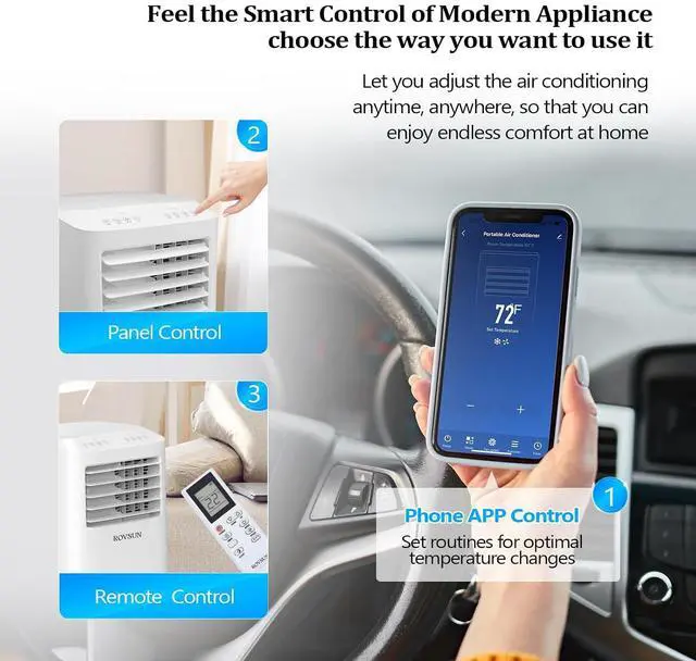 Alt view image 3 of 7 - ROVSUN WiFi Enabled Smart 10000 BTU Portable Air Conditioner with Heat, 4-in-1 Cooler, Heater, Dehumidifier & Fan, Room Mobile AC Unit with Remote & APP Control, Rolling Wheels & Installation Kit