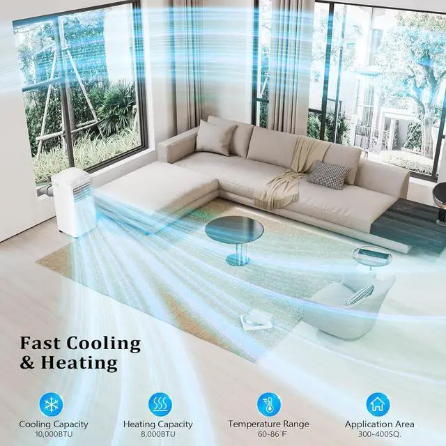 Alt view image 2 of 7 - ROVSUN WiFi Enabled Smart 10000 BTU Portable Air Conditioner with Heat, 4-in-1 Cooler, Heater, Dehumidifier & Fan, Room Mobile AC Unit with Remote & APP Control, Rolling Wheels & Installation Kit