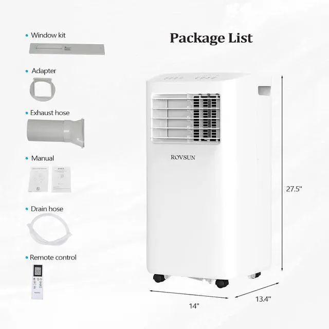 Alt view image 6 of 7 - ROVSUN WiFi Enabled Smart 10000 BTU Portable Air Conditioner with Heat, 4-in-1 Cooler, Heater, Dehumidifier & Fan, Room Mobile AC Unit with Remote & APP Control, Rolling Wheels & Installation Kit