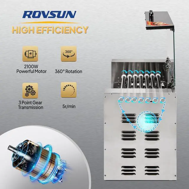Alt view image 2 of 7 - ROVSUN 2 Tier Hot Dog Roller, 36 Hot Dog 7 Rollers ETL Certified, Hot Dog Machine Sausage Grill with Dual Temp Control, Glass Cover, Light, Side Storage Box & Drip Tray for Home Commercial 2100W