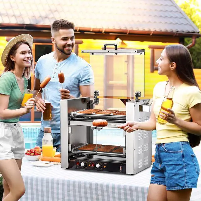 Alt view image 7 of 7 - ROVSUN 2 Tier Hot Dog Roller, 36 Hot Dog 7 Rollers ETL Certified, Hot Dog Machine Sausage Grill with Dual Temp Control, Glass Cover, Light, Side Storage Box & Drip Tray for Home Commercial 2100W