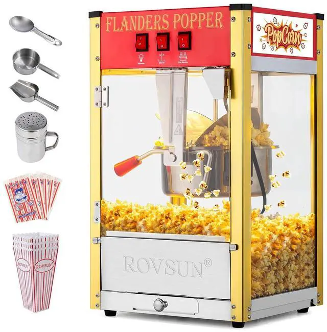 Main image of ROVSUN Popcorn Machine with 8 Ounce Kettle Makes Up to 32 Cups ETL Certified, Countertop Popcorn Maker Commercial Popcorn Machine Movie Theater Style w/Scoop, Oil Spoon & 3 Popcorn Cups
