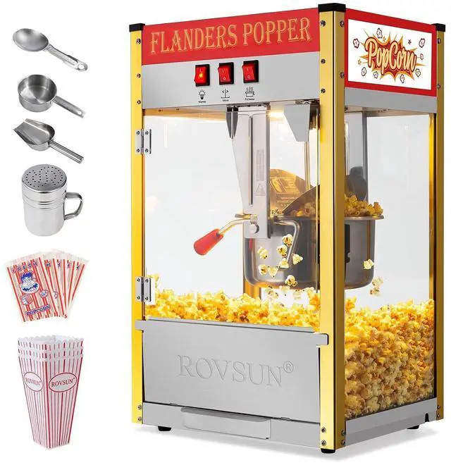 Main image of ROVSUN Popcorn Machine Movie Theater Style w/ 10 Ounce Kettle Makes Up to 4 Gallons ETL Certified, Countertop Popcorn Maker Commercial Popcorn Machine w/Scoop, Oil Spoon, Bags & 3 Cups, Red