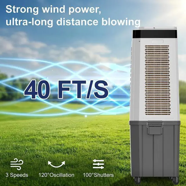 Alt view image 5 of 7 - 48" Large Swamp Cooler,6288 CFM Evaporative Air Cooler,21.5 Gal Water Tank Portable Air Cooler,120°Oscillation with Remote Control,12H Timer,3 Modes & Wind Speeds for Outdoor Indoor Use,Black