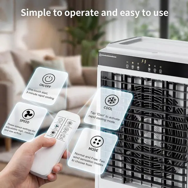 Alt view image 4 of 7 - 48" Large Swamp Cooler,6288 CFM Evaporative Air Cooler,21.5 Gal Water Tank Portable Air Cooler,120°Oscillation with Remote Control,12H Timer,3 Modes & Wind Speeds for Outdoor Indoor Use,Black
