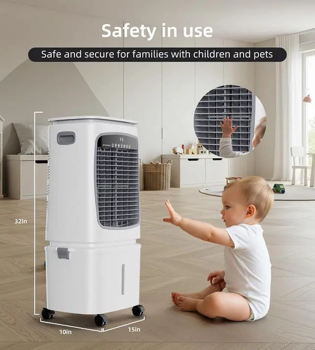 Alt view image 7 of 7 - 1800CFM Swamp Cooler, Evaporative Air Cooler for 450Sq.ft of Space, Air Cooler with 6.6-Gal Water Tank, 120°Oscillation,4 Ice Packs,12H Timer, Cooling Fans for Outdoor,Indoor Use