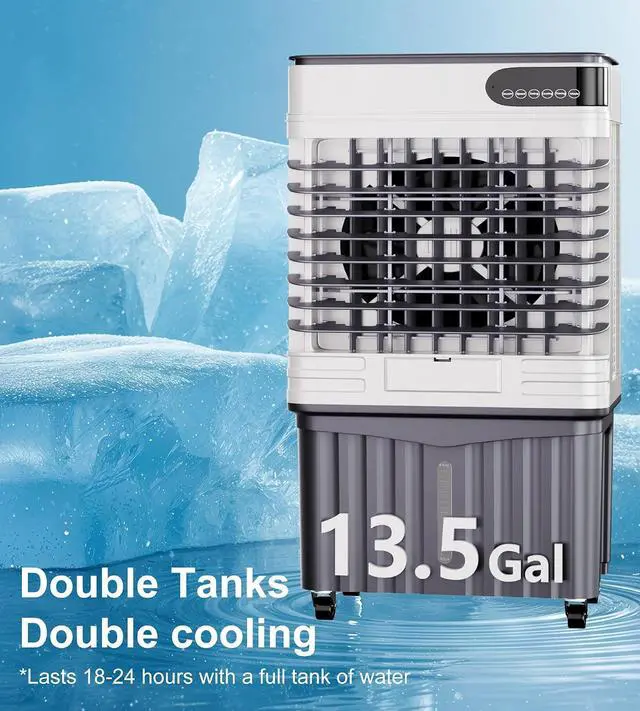 Alt view image 4 of 7 - 3600CFM Swamp Cooler,Evaporative Air Cooler with 13.5-Gal Water Tank,4 Ice Packs,Evaporative Cooler for Outdoor Patio Garage Commercial Industrial Use (40IN)