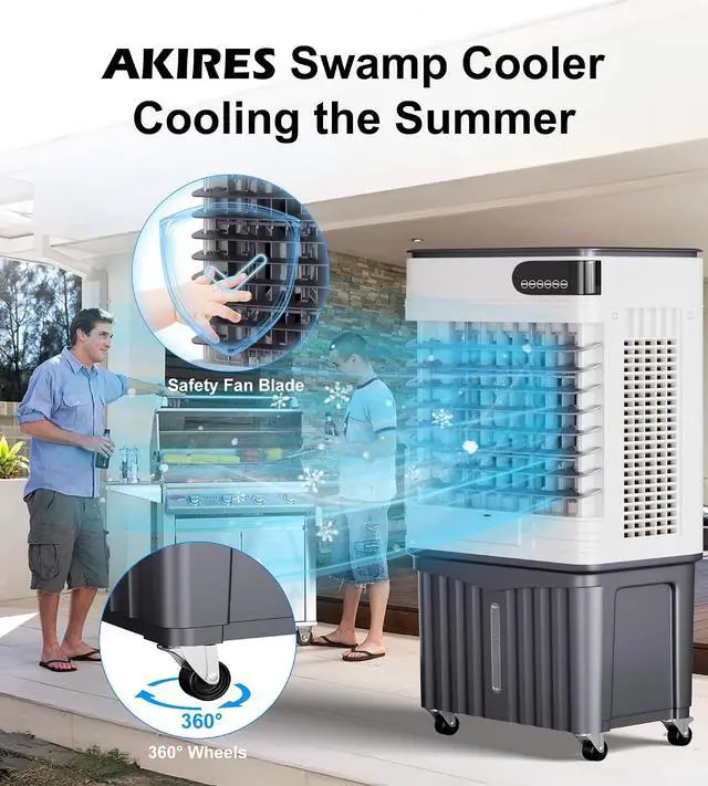 Alt view image 7 of 7 - 3600CFM Swamp Cooler,Evaporative Air Cooler with 13.5-Gal Water Tank,4 Ice Packs,Evaporative Cooler for Outdoor Patio Garage Commercial Industrial Use (40IN)