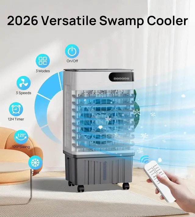 Alt view image 3 of 7 - 1800CFM Swamp Cooler,Evaporative Air Cooler with 5.3-Gal Water Tank,4 Ice Packs,Evaporative Cooler for Outdoor Patio Garage Commercial Industrial Use (29IN)