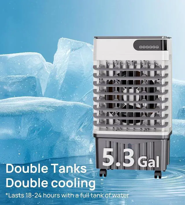 Alt view image 4 of 7 - 1800CFM Swamp Cooler,Evaporative Air Cooler with 5.3-Gal Water Tank,4 Ice Packs,Evaporative Cooler for Outdoor Patio Garage Commercial Industrial Use (29IN)