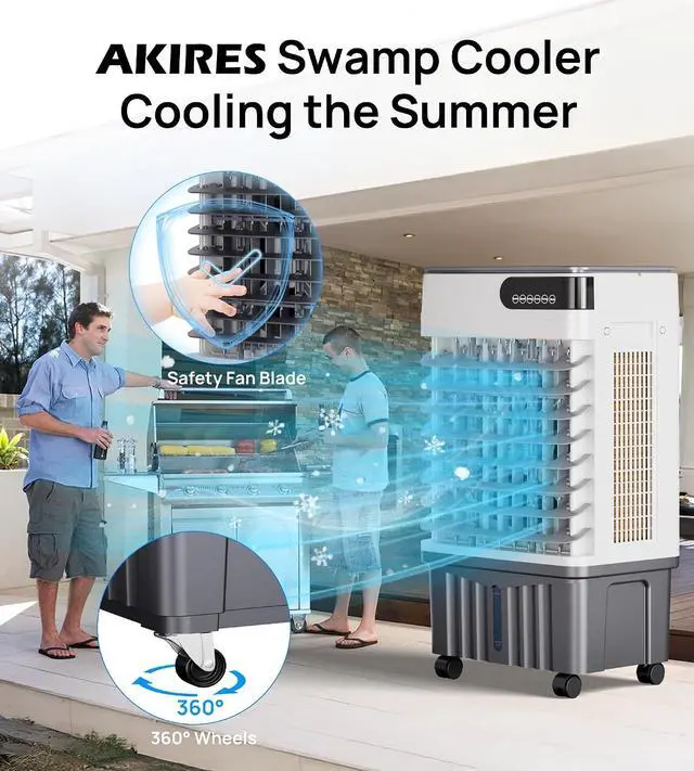Alt view image 7 of 7 - 1800CFM Swamp Cooler,Evaporative Air Cooler with 5.3-Gal Water Tank,4 Ice Packs,Evaporative Cooler for Outdoor Patio Garage Commercial Industrial Use (29IN)