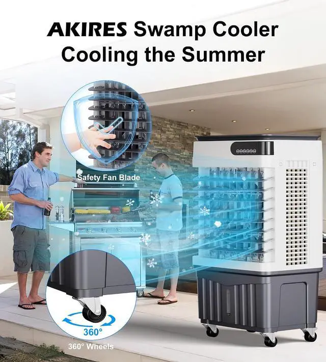 Alt view image 7 of 7 - 2500CFM Swamp Cooler,Evaporative Air Cooler with 8-Gal Water Tank,4 Ice Packs,Evaporative Cooler for Outdoor Patio Garage Commercial Industrial Use