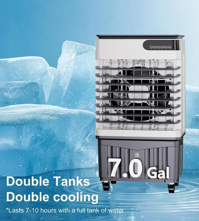 Alt view image 4 of 7 - 2300CFM Swamp Cooler,Evaporative Air Cooler with 7-Gal Water Tank,4 Ice Packs,Evaporative Cooler for Outdoor Patio Garage Commercial Industrial Use (32IN)