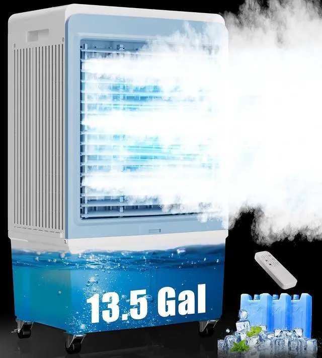 Main image of 6000CFM Large Swamp Cooler with 13.5-Gal Water Tank,3-IN-1 Evaporative Air Cooler with Remote Control,4 Ice Packs,12H Timer, Evaporative Cooler for Indoor,Outdoor,Garage Use(47IN)