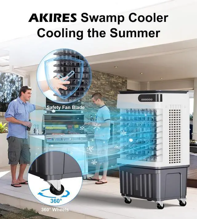 Alt view image 7 of 7 - 2300CFM Swamp Cooler,Evaporative Air Cooler with 7-Gal Water Tank,4 Ice Packs,Evaporative Cooler for Outdoor Patio Garage Commercial Industrial Use (32IN)