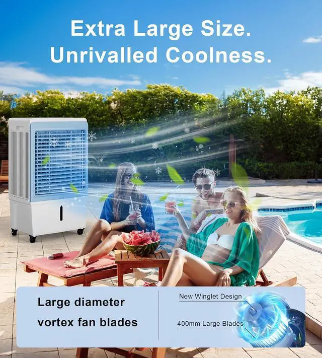 Alt view image 2 of 7 - 6000CFM Large Swamp Cooler with 13.5-Gal Water Tank,3-IN-1 Evaporative Air Cooler with Remote Control,4 Ice Packs,12H Timer, Evaporative Cooler for Indoor,Outdoor,Garage Use(47IN)