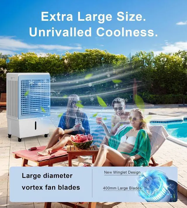 Alt view image 2 of 7 - 4129CFM Large Swamp Cooler with 11.7-Gal Water Tank,3-IN-1 Evaporative Air Cooler with Remote Control,4 Ice Packs,12H Timer, Evaporative Cooler for Indoor,Outdoor,Garage Use(43IN)