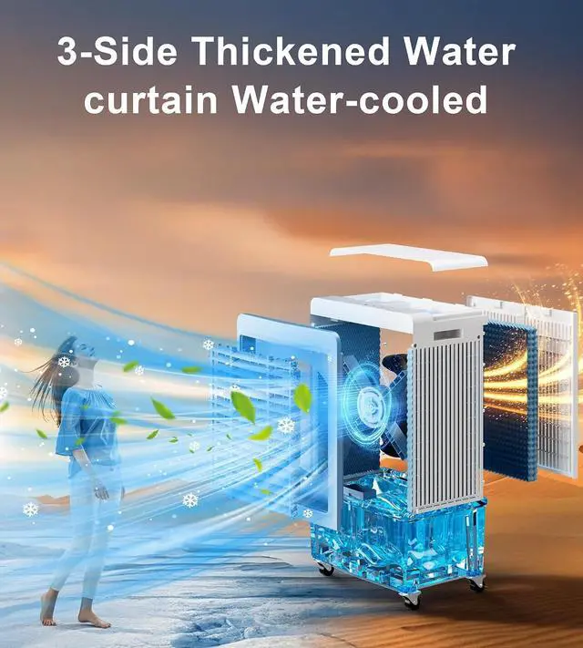 Alt view image 3 of 7 - 6000CFM Large Swamp Cooler with 13.5-Gal Water Tank,3-IN-1 Evaporative Air Cooler with Remote Control,4 Ice Packs,12H Timer, Evaporative Cooler for Indoor,Outdoor,Garage Use(47IN)