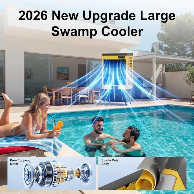 Alt view image 2 of 7 - 14715CFM Swamp Coolers,Portable Evaporative Air Cooler for 2800 Sq.ft of Space,with Continuous Auto Fill,53-Gal Water Tank,120°Oscillation,6 Ice Packs,Cooling Fan for Outdoor,Indoor Use(70IN)