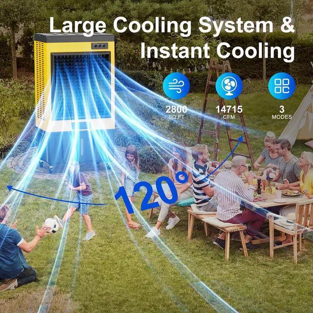 Alt view image 3 of 7 - 14715CFM Swamp Coolers,Portable Evaporative Air Cooler for 2800 Sq.ft of Space,with Continuous Auto Fill,53-Gal Water Tank,120°Oscillation,6 Ice Packs,Cooling Fan for Outdoor,Indoor Use(70IN)