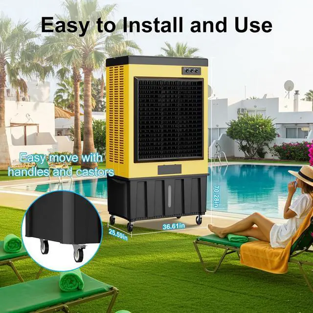 Alt view image 7 of 7 - 14715CFM Swamp Coolers,Portable Evaporative Air Cooler for 2800 Sq.ft of Space,with Continuous Auto Fill,53-Gal Water Tank,120°Oscillation,6 Ice Packs,Cooling Fan for Outdoor,Indoor Use(70IN)