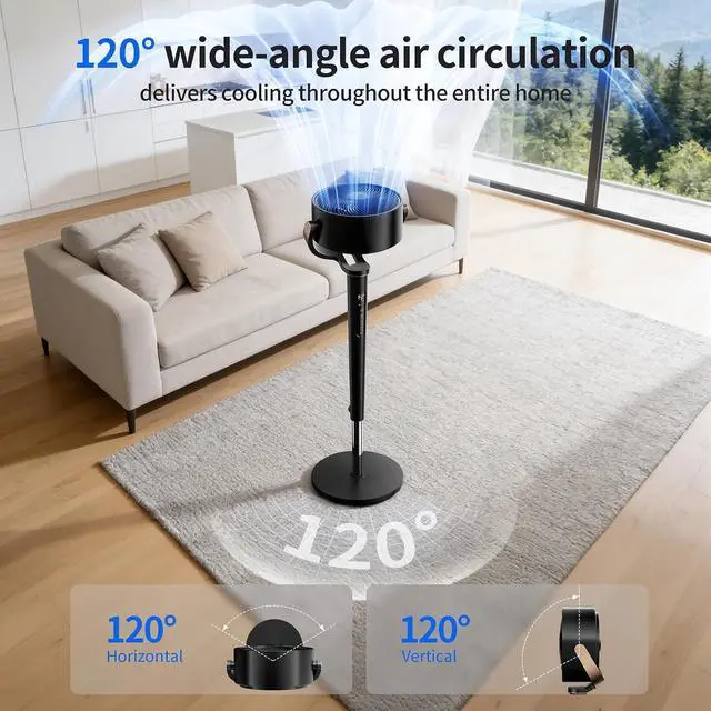 Alt view image 5 of 7 - Pedestal Fan for Bedroom,38-46" Adjustable Height,120°+120°Omnidirectional Oscillating Standing Fan,Quiet Floor Fan with DC Motor,16 Speeds,4 Modes Circulator with Remote,12H Timer,Black