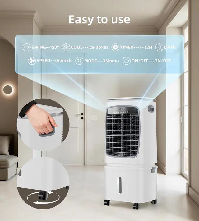 Alt view image 6 of 7 - 1800CFM Swamp Cooler, Evaporative Air Cooler for 450Sq.ft of Space, Air Cooler with 6.6-Gal Water Tank, 120°Oscillation,4 Ice Packs,12H Timer, Cooling Fans for Outdoor,Indoor Use