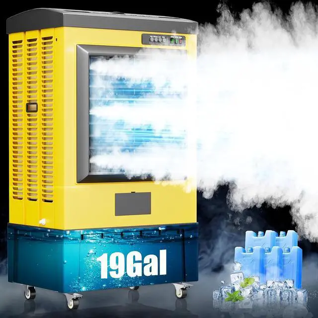 Main image of 6500CFM Swamp Coolers,Portable Evaporative Air Cooler for 1600 Sq.ft of Space,with Continuous Auto Fill,19-Gal Water Tank,120°Oscillation,5 Ice Packs,Cooling Fan for Outdoor,Indoor Use(47IN)